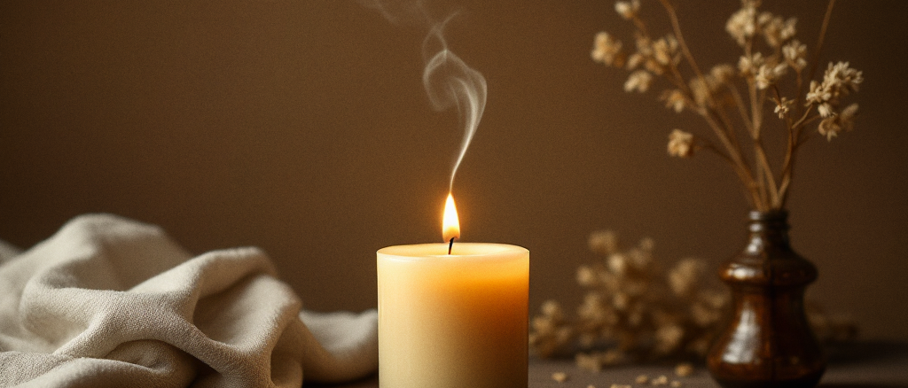 A hand resting calmly on cream linen sheets in soft warm lamplight